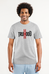 Premium Organic Men's Grey T-Shirt | Light to Dark Shades | Red Print Design